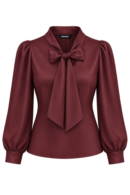 Bluza eleganta grena cu guler esarfa