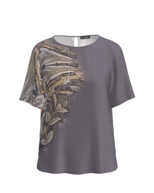 Bluza gri de vara cu maneca scurta si imprimeu floral CMD757