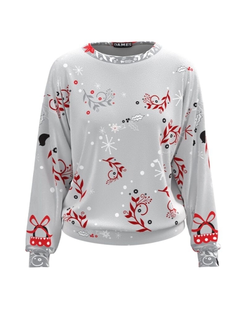 Bluza gri tip hanorac din catifea cu imprimeu floral CMD1624