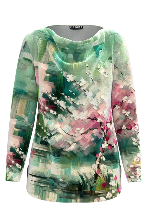 Bluza in nuante de verde din catifea cu imprimeu floral SS25