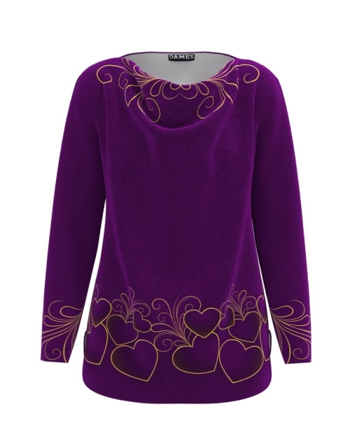 Bluza mov din catifea cu imprimeu inimi CMD1945