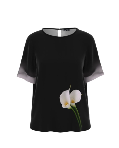 Bluza neagra de vara cu maneca scurta si imprimeu Cale CMD999