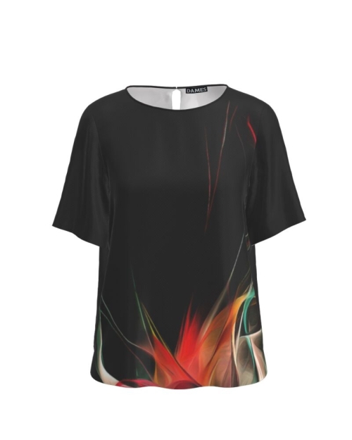 Bluza neagra de vara cu maneca scurta si imprimeu floral CMD767