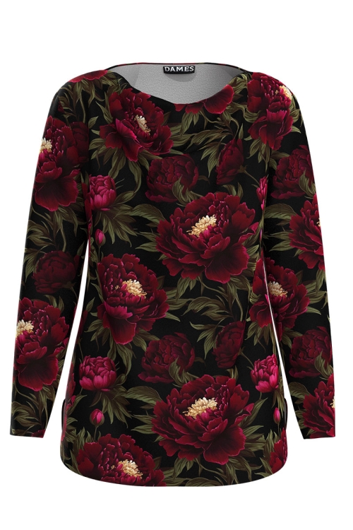Bluza neagra din catifea cu imprimeu bujori