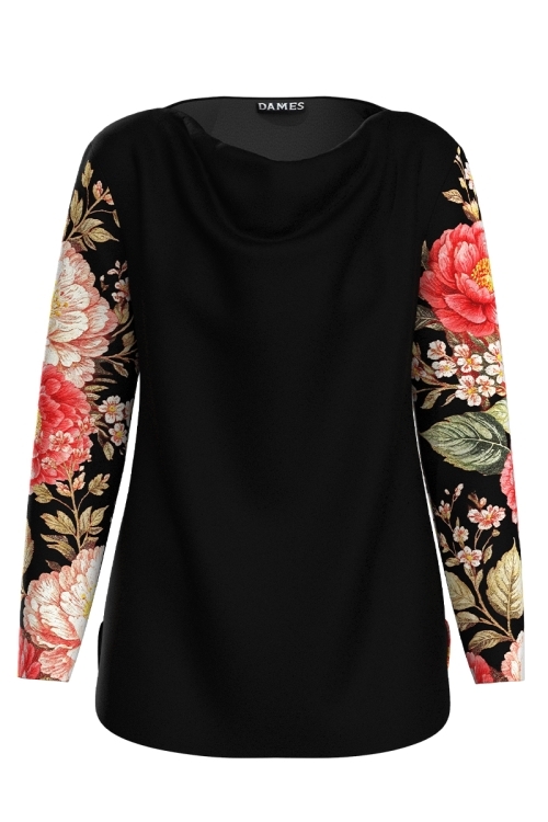 Bluza neagra din catifea cu imprimeu floral