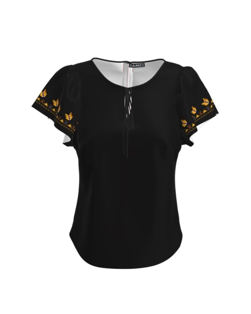 Bluza neagra imprimata cu model traditional CMD2519