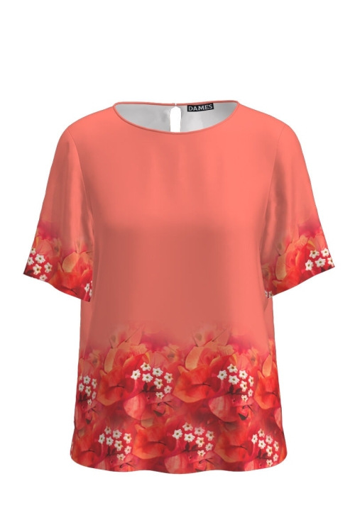Bluza roz cu maneca scurta imprimata cu model Flori de hartie CMD2969 - Img 2