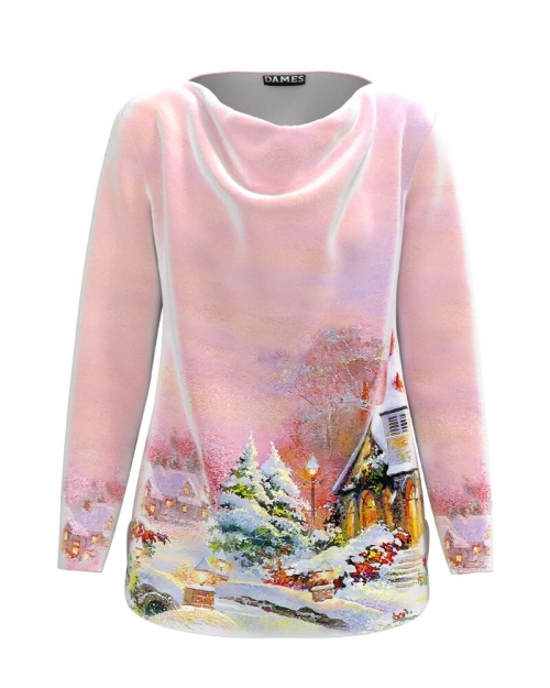 Bluza roz din catifea cu imprimeu de Craciun CMD3585
