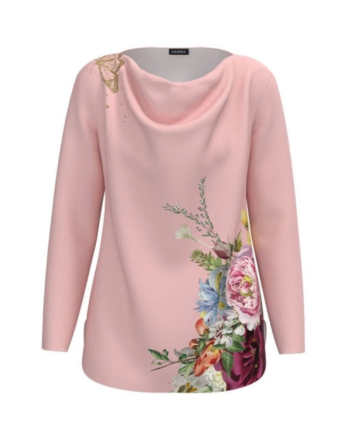 Bluza roz din catifea imprimata cu model floral CMD1300