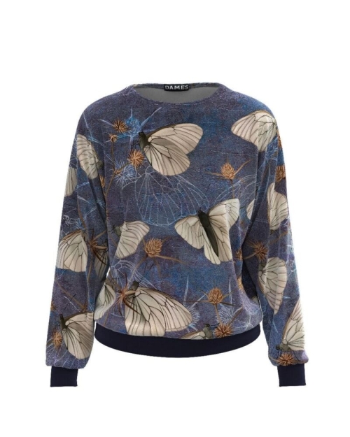 Bluza tip hanorac din catifea cu fluturi imprimati CMD486