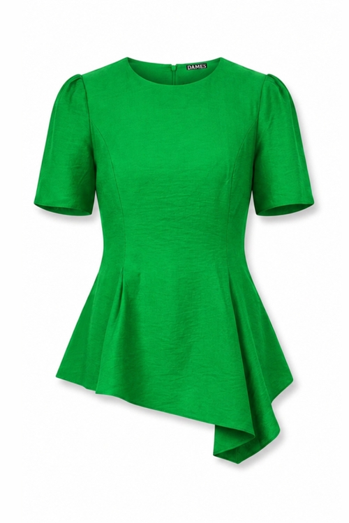Bluza verde asimetrica din vascoza cu pliuri