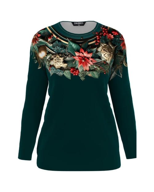 Bluza verde din catifea cu imprimeu floral CMD4914