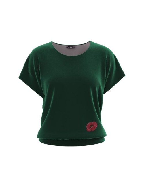 Bluza verde din catifea cu maneca scurta imprimata floral CMD2764