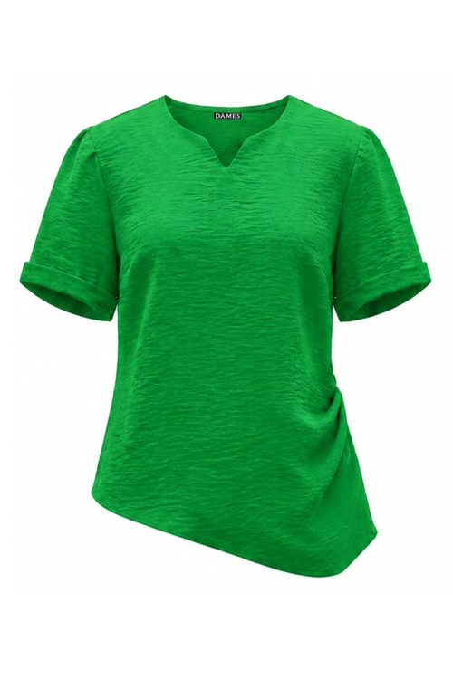 Bluza verde din vascoza cu decolteu in V si maneca scurta