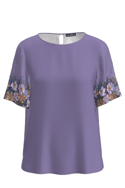 Bluza violet cu maneca scurta imprimata cu model floral CMD4014 - Img 2