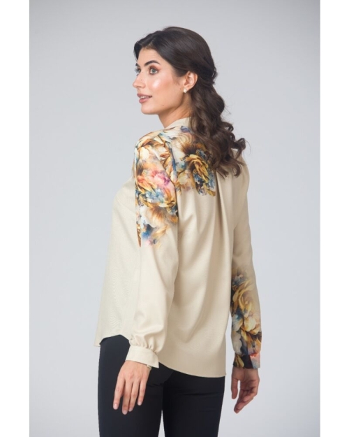 Camasa de dama bej cu guler tunica imprimata floral CMD4868 - Img 4