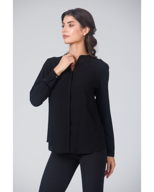 Camasa de dama neagra din vascoza cu guler tunica CMD4890 - Img 4