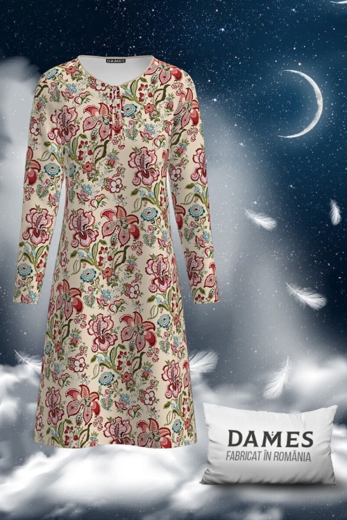 Camasa de noapte imprimata cu model floral multicolor CMD1896 - Img 2