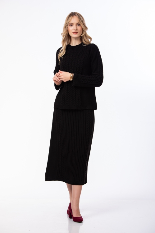 Compleu dama fusta si bluza negru din tricot