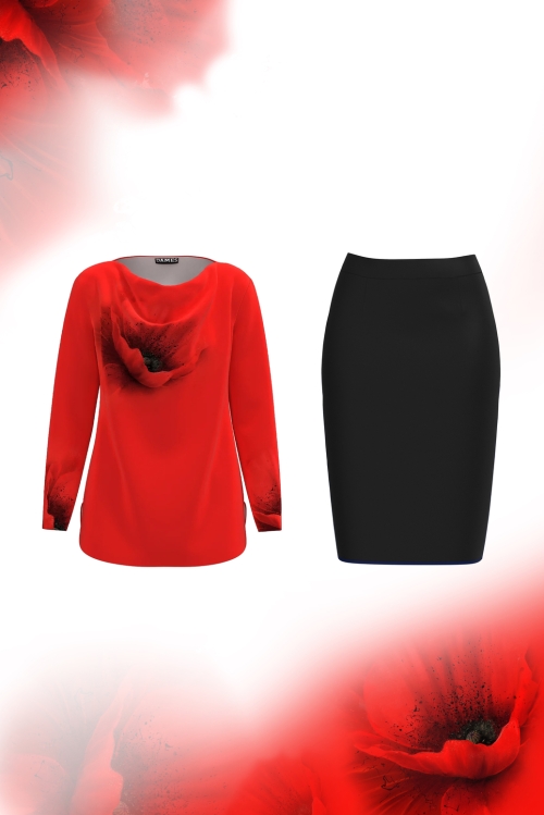 Compleu elegant dama bluza catifea si fusta neagra