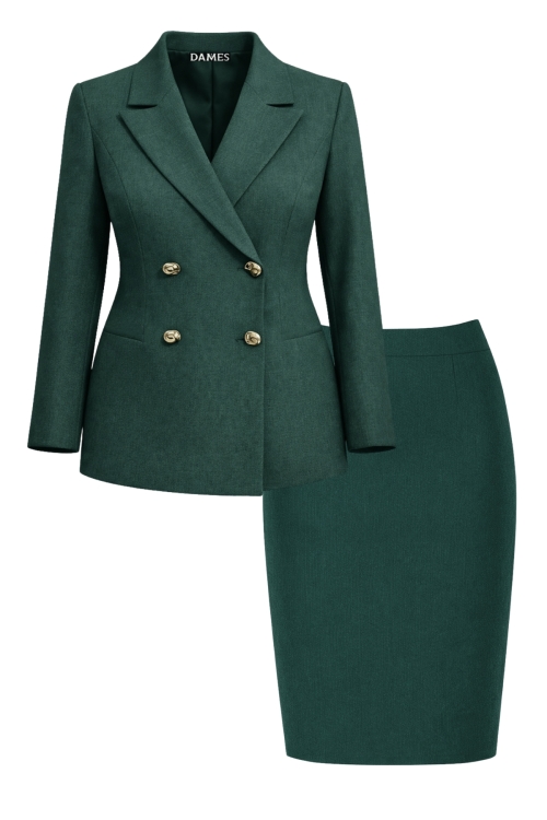 Costum dama sacou clasic si fusta verde din stofa fina Valeria