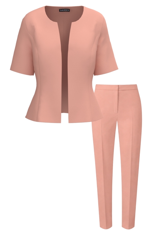 Costum elegant sacou cu maneca scurta si pantalon conic peach