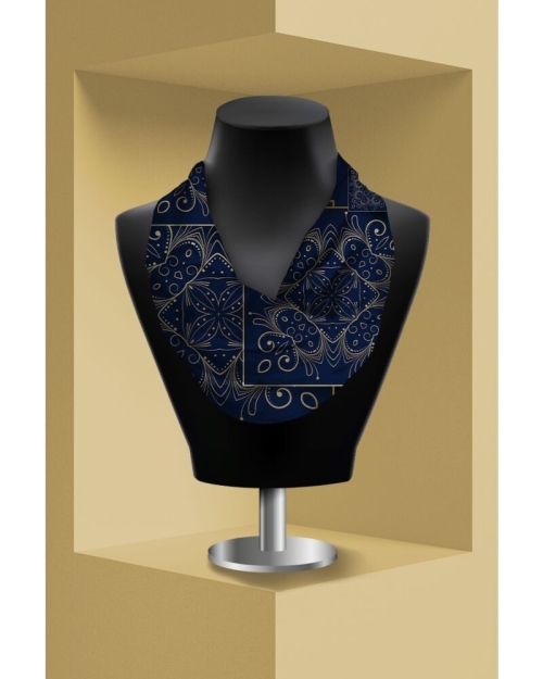 Esarfa circulara din catifea bleumarin imprimata cu model Floral CMD3539
