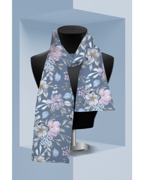 Esarfa subtire albastra imprimata cu model Floral CMD2114 - Img 1