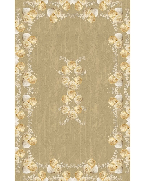 Fata de masa bej din satin imprimat cu model floral CMD1833 - Img 3