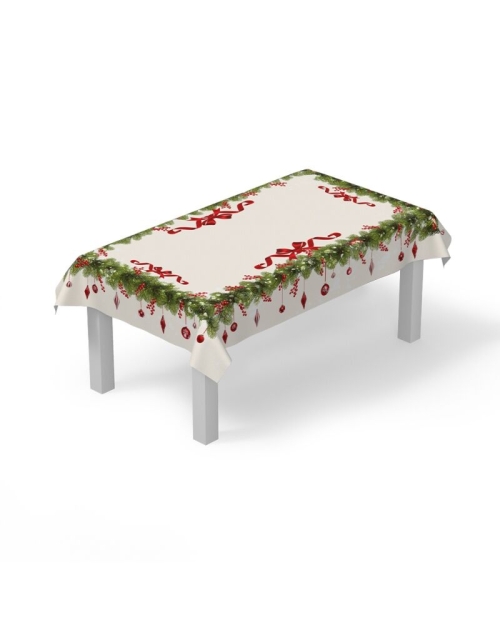 Fata de masa Craciun bej din satin imprimata Decoratiuni CMD3599 - Img 3