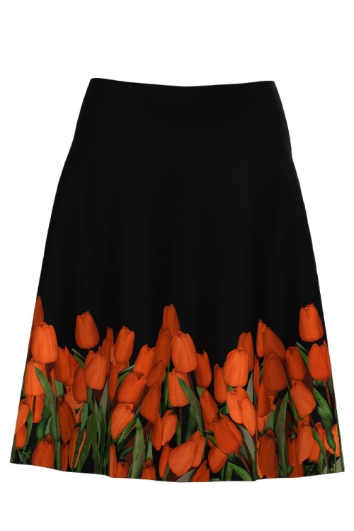 Fusta clos neagra imprimata Lalele oranj CMD4188 - Img 2