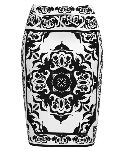 Fusta conica alba imprimata cu model floral Negru CMD4532 - Img 1