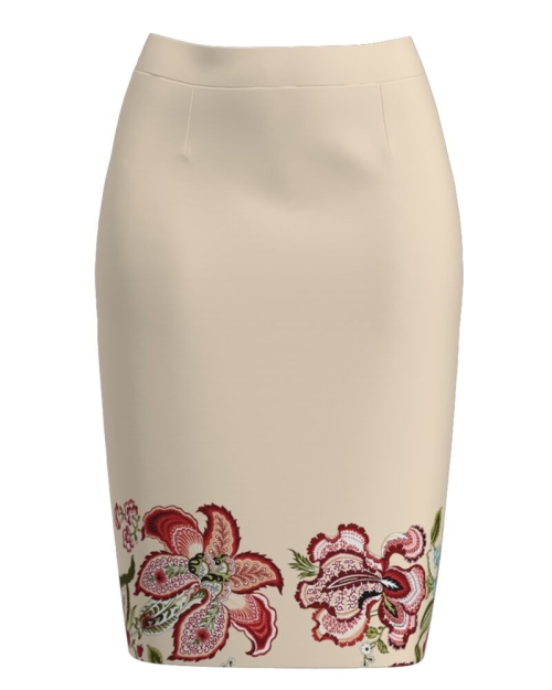 Fusta conica bej cu imprimeu floral CMD1560