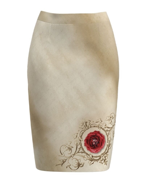 Fusta conica bej imprimata cu model floral CMD1099