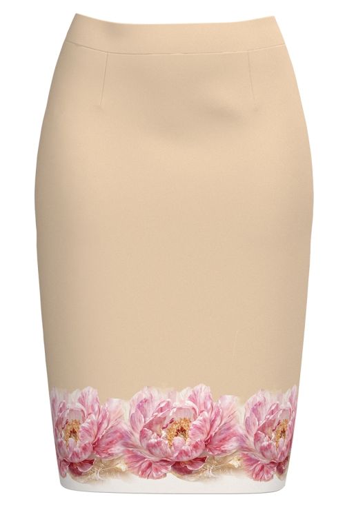Fusta conica bej imprimata cu model floral