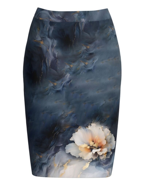 Fusta conica bleumarin in degrade cu model floral - Img 1