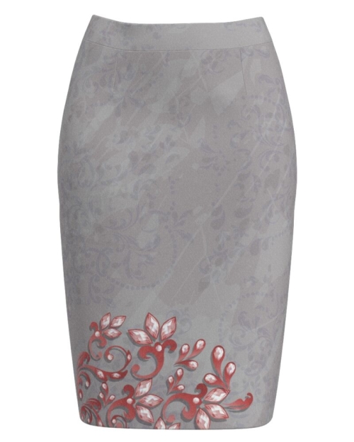 Fusta conica groasa gri imprimata cu model floral CMD3277