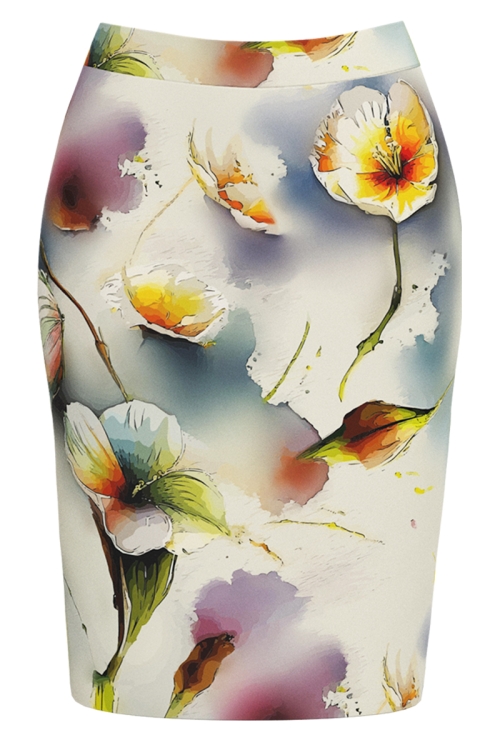 Fusta conica imprimata floral pastel