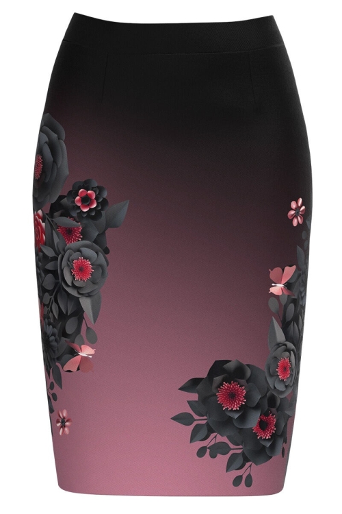 Fusta conica in degrade imprimata cu model floral CMD3716 - Img 2