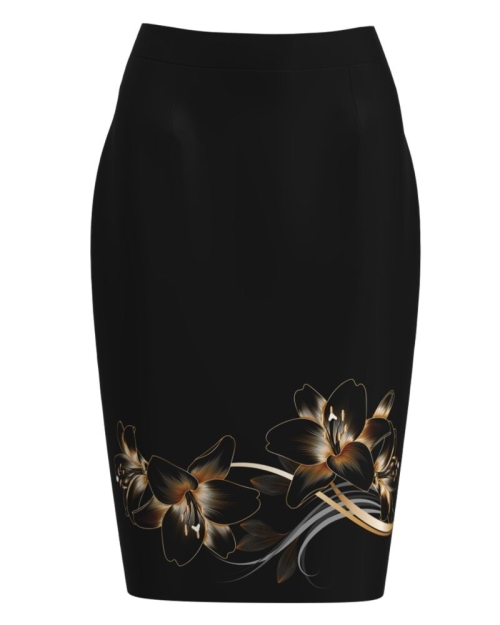 Fusta conica neagra imprimata cu model crini CMD1156
