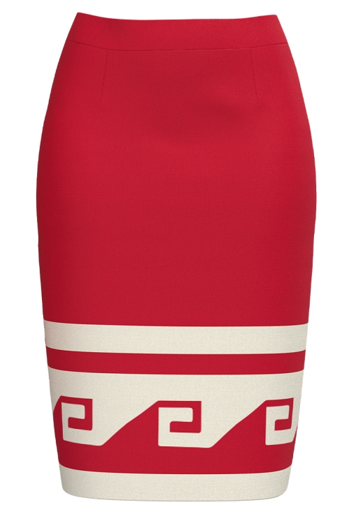 Fusta conica rosie imprimata cu model Aztec