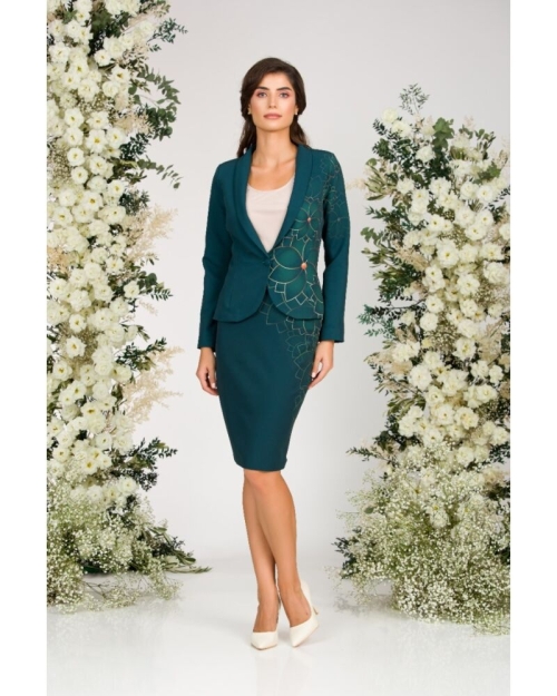 Fusta conica verde imprimata cu model floral CMD1526 - Img 2
