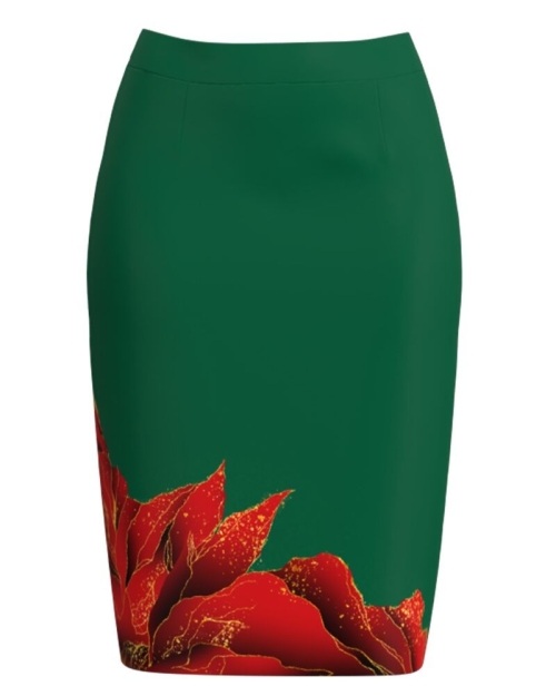 Fusta conica verde imprimata cu model floral CMD3617