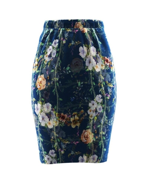 Fusta cu imprimeu floral din catifea cu buzunare CMD669