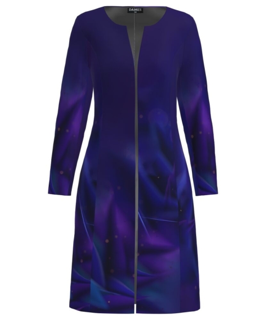 Jacheta de dama lunga imprimata in nuante de albastru violet CMD3173 - Img 1