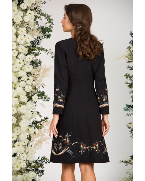 Jacheta de dama lunga, neagra imprimata cu model floral crini CMD1170 - Img 6