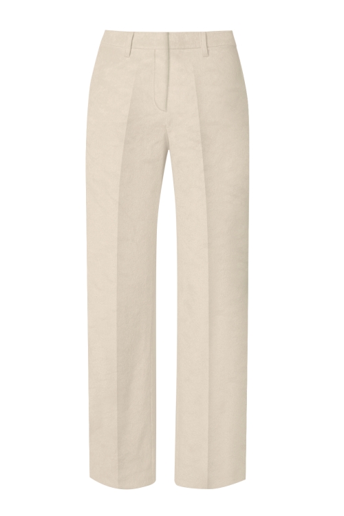 Pantalon dama bej din velur cu croiala dreapta si buzunare laterale