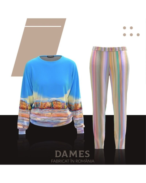 Pantaloni multicolori din catifea cu buzunare CMD442 - Img 2