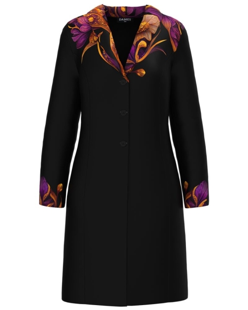 Pardesiu din stofa negru imprimat cu model floral CMD4904 - Img 1