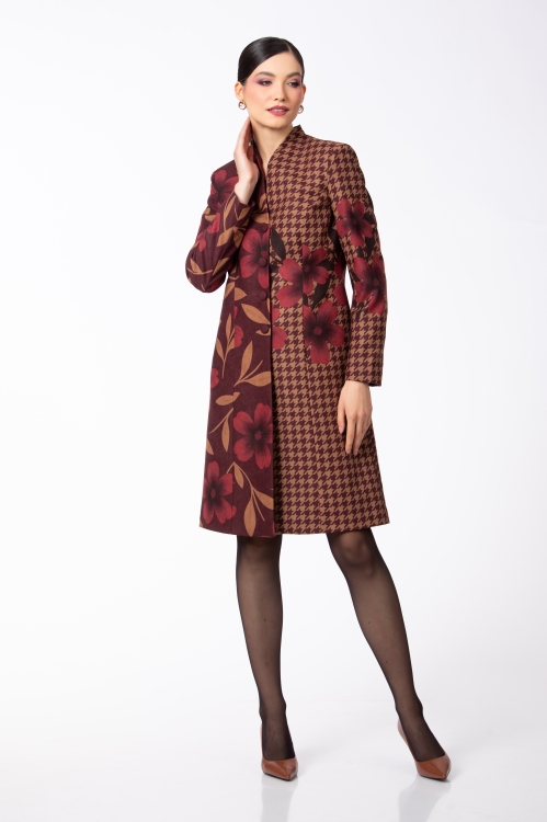 Pardesiu elegant cu print floral din catifea reiata